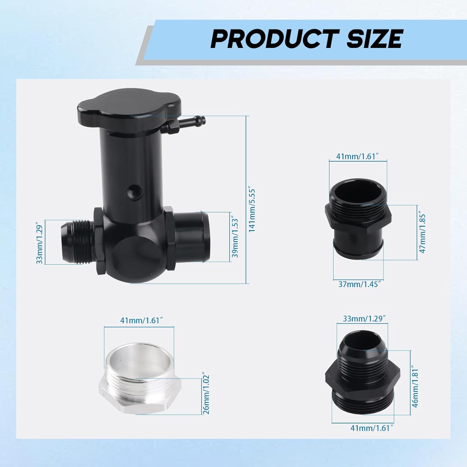 16AN -20AN Raised Inline Filler Neck & Cap 1/8 NPT Ports Universal Aluminum