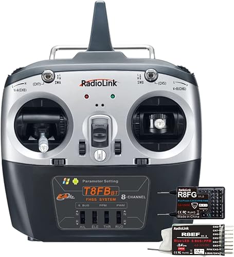 Radiolink T8FB 2.4GHz 8 canales RC Transmisor remoto y receptor R8EF y R8FG controlador de doble palo para aviones RC, barco, coche y más (Modo 2)
