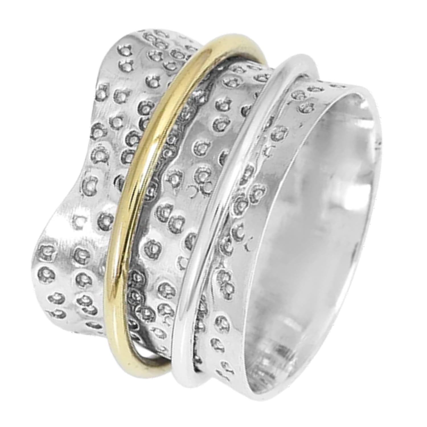 Spinner-Ring aus massivem 925er Sterlingsilber für Frauen, handgefertigter Angstring, Boho-Meditationsring für sie, Spinning-Sorgenring, atemberaubender Ring, zweifarbiger gehämmerter Ring