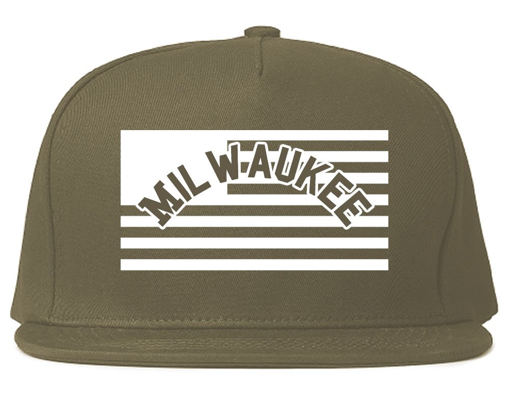 City of Milwaukee with United States Flag Snapback Hat Cap Grey