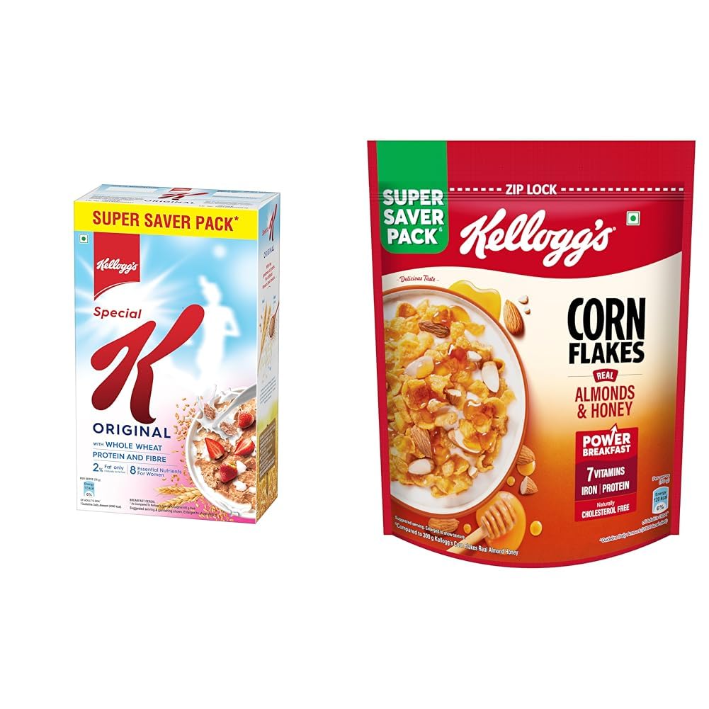 Kellogg's Original Special K | Only 2% Fat | Sub 300 Calorie Breakfast Cereals | Whole Wheat + Kellogg's Corn Flakes Real Almond Honey 1kg | High in Iron, Vitamin B1, B2, B3, B6 & C |-image-36