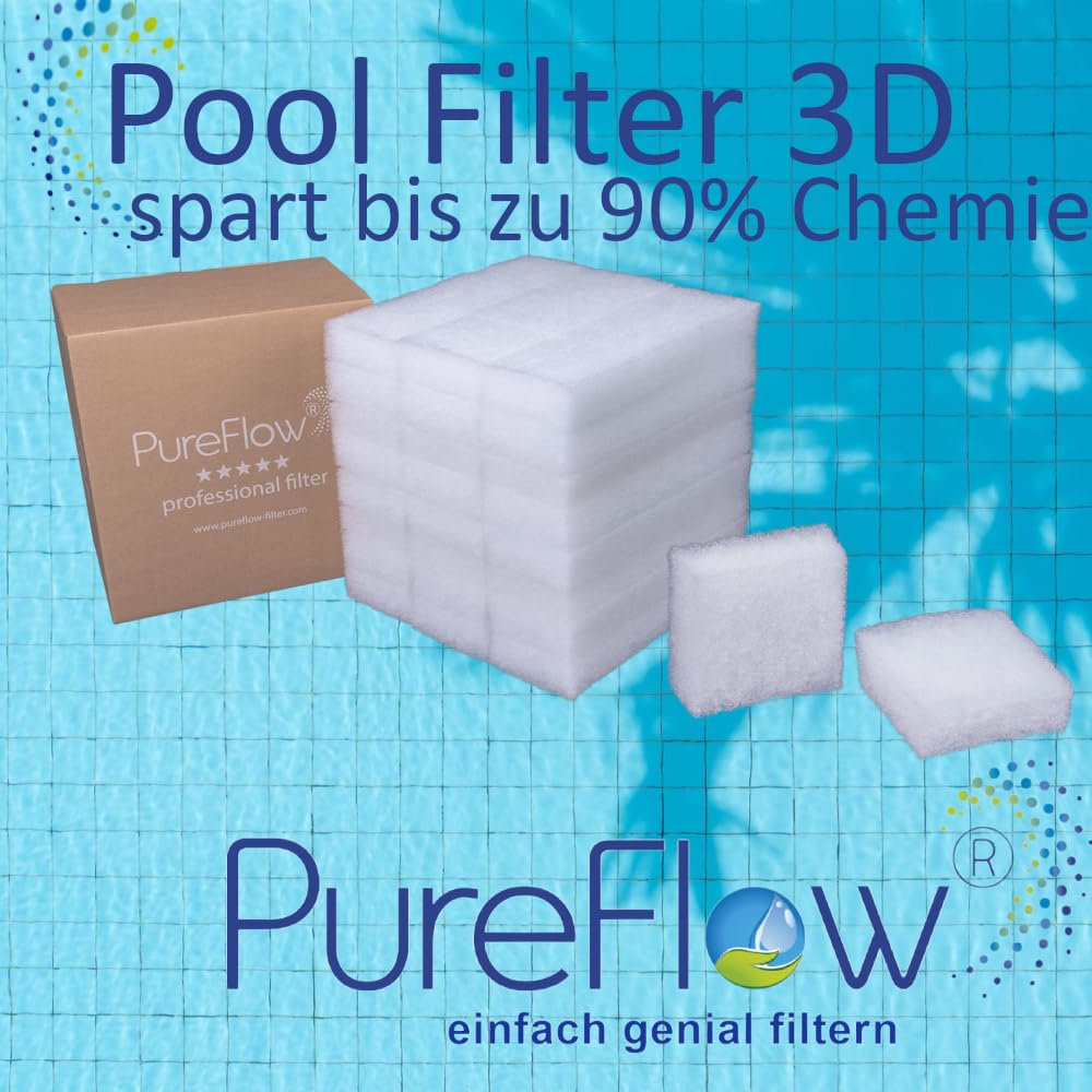 PureFlow Filtro 3D para piscina de 500 g, sustituye a 60 kg de arena/cristal, agua transparente, lavado rápido, menos química, ahorra costes, larga vida útil – para todas las piscinas y calderas de