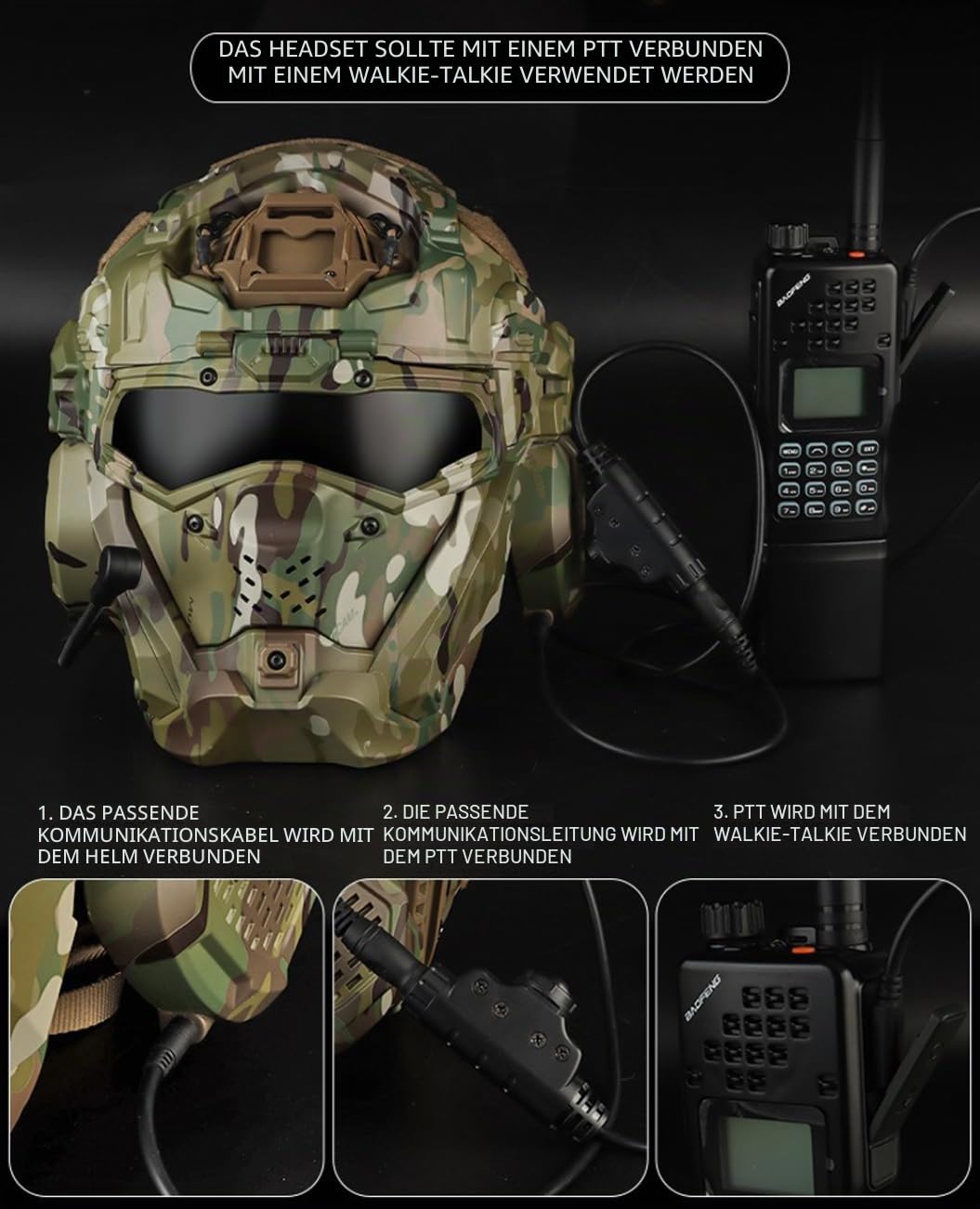 ACEXIER Taktischer Sturmhelm II mit Maske Headset Anti-Fog Fan Militärjagd Airsofthelm CS Paintball Vollgesichtsschutzausrüstung