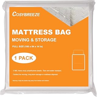Mattress Bag for Moving, Mattress Storage Bag, 5 Mil Full Size Mattress Cover [1-Pack] - Heavy Duty Waterproof Mattress Protector for Moving Storage and Disposal - 94 x 96 Inch