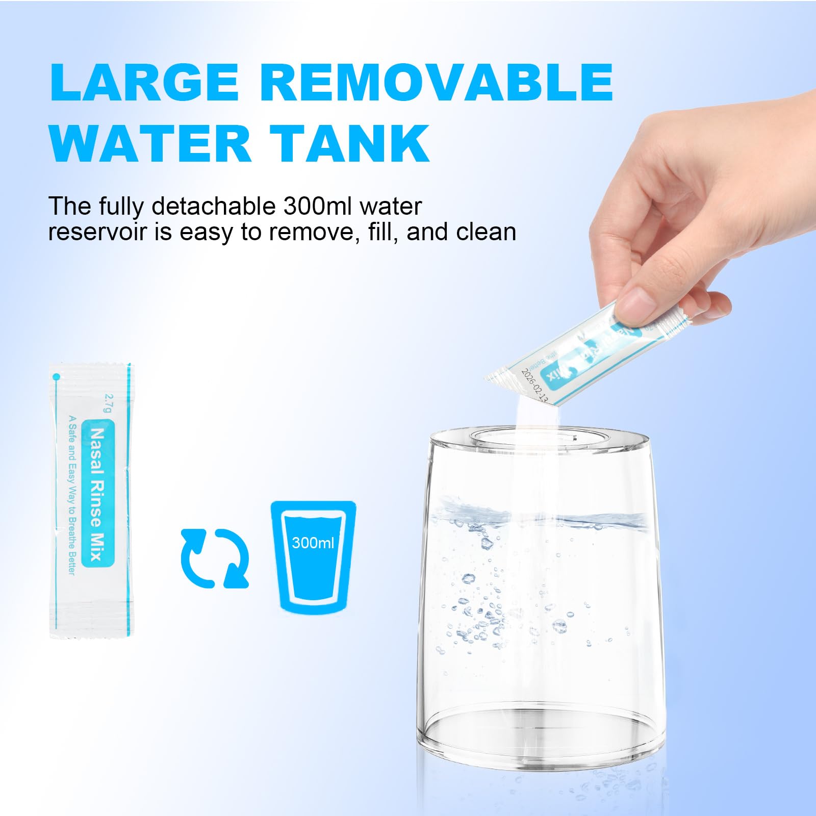 URAQT Kit d'irrigation nasale, Pot Neti électrique Lavage de Nez, Kit Lavage de Nez Adulte/Enfant avec 4 Douche Nasale et 40 sachets de sel, Kit Sinus Rinse/Irrigation Nasale/Neti Pot（Transparent）