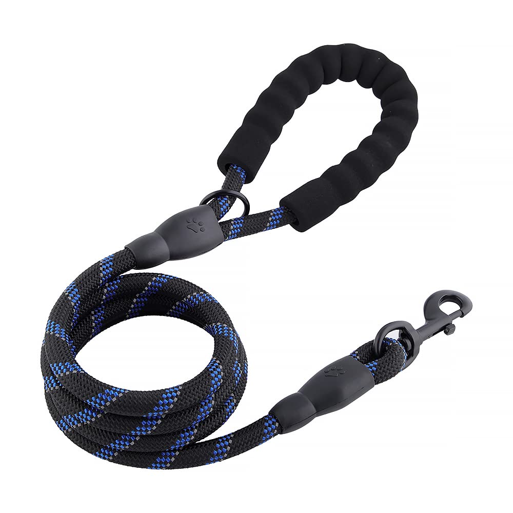 VetFits® 4ft Stronge Heavy Duty Dog Leash with Comfortable Padded Handle Reflective Rope to Pet Collar with Durable Metal Clasp Chew Resistant Paracord for Small Medium and Large Dogs (Black with Blue)
