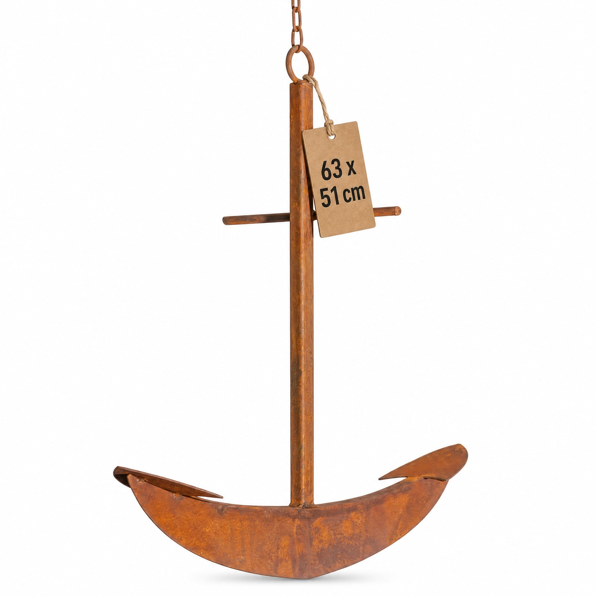Maritime Deko Anker aus Metall mit Kette, Wanddeko Metall für Innen & Außen, Edelrost-Optik, Rustikales Gartendeko-Highlight zum Aufhängen, 63 x 51 cm, ca. 2 kg