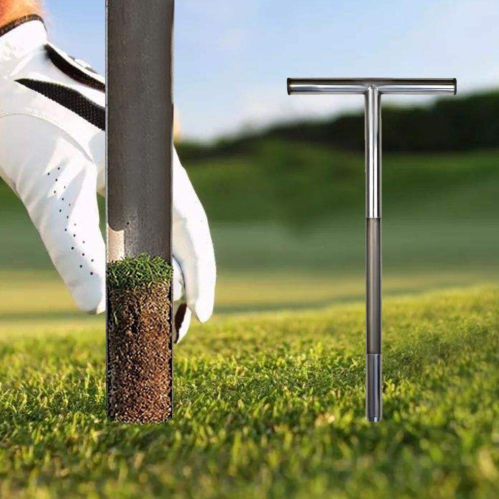 Bodenproben-Sonde aus Edelstahl, röhrenförmig, T-förmiger Griff Earth Turf Lawn Maintenance Tool für Golfplätze, Golfzubehör, Garten, Bauernhof, Rasen, drinnen und draußen