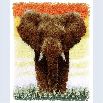 LAPATAIN Latch Hook Kits DIY Crochet Yarn Kits,Elephant Carpet Embroidery Hook Rug Kit Needlework Sets Cushion for Adults Home Decor 15x20inch