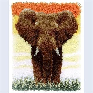 LAPATAIN Latch Hook Kits DIY Crochet Yarn Kits,Elephant Carpet Embroidery Hook Rug Kit Needlework Sets Cushion for Adults Home Decor 15x20inch