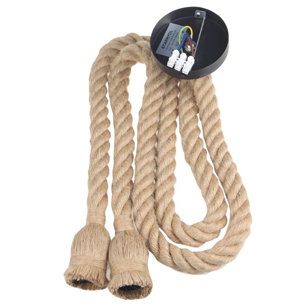 Lámpara colgante industrial STARRYOL, lámpara colgante de cuerda de cáñamo de doble cabezal para comedor, salón, restaurante, bar, cafetería, longitud 60 + 60 cm