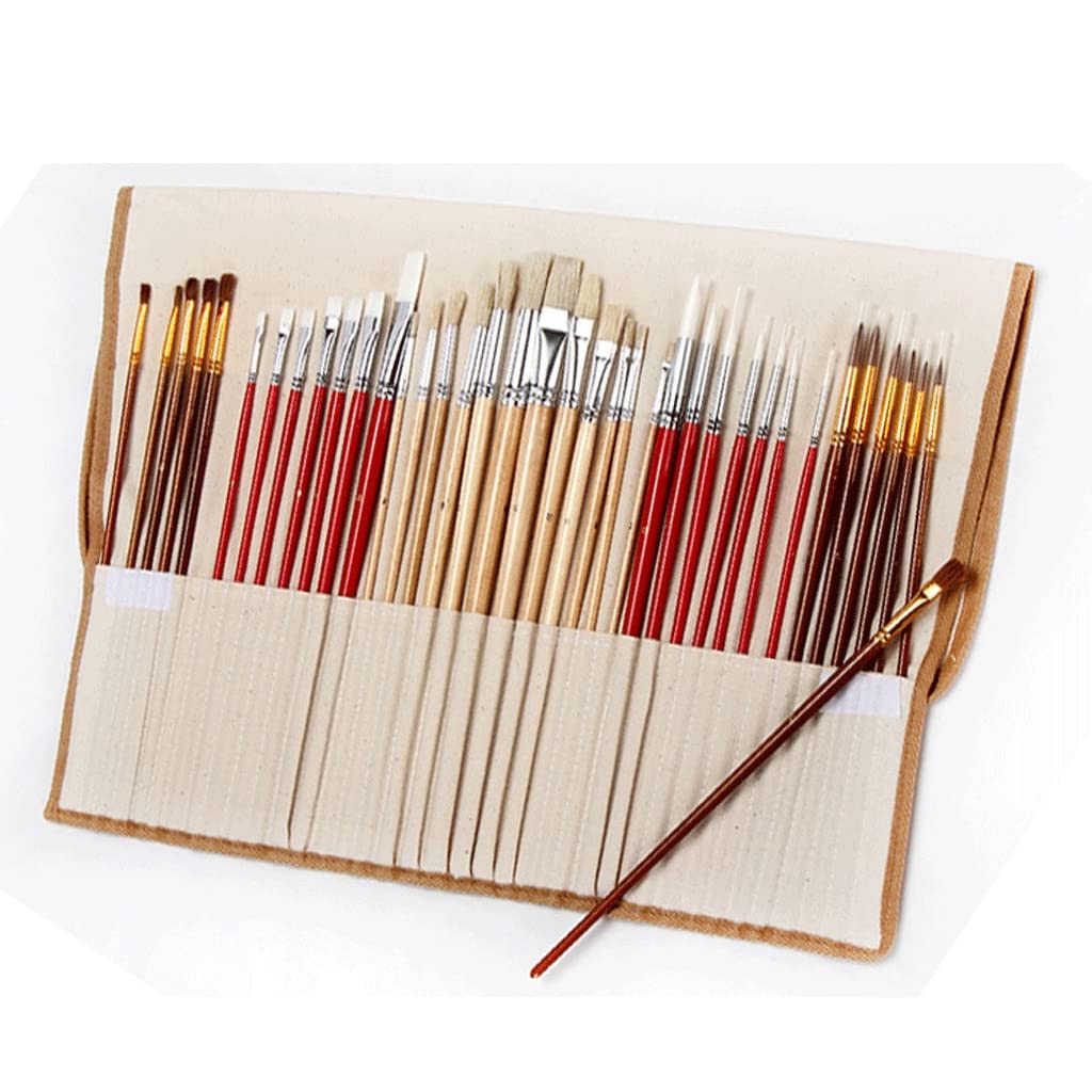 Ensemble de pinceaux 38 pièces avec Sac en Toile et Long Manche en Bois, Fournitures de Peinture à l'huile et à l'aquarelle, Ensemble de Peinture