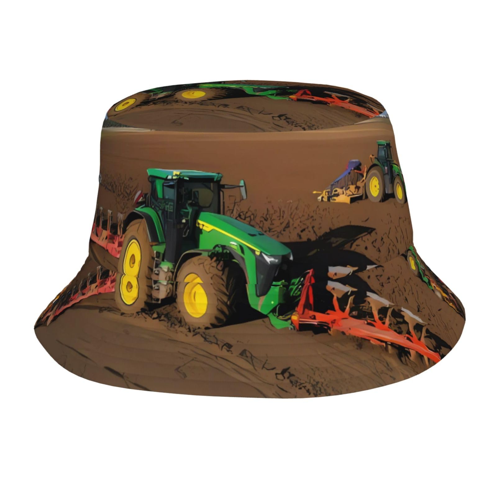 POEZJZW Tractor Farm Printing Bucket Hat, Men's and Women's Uv Sun Hat, Wide-Brimmed Outdoor for Beach Hiking Fishing Black
