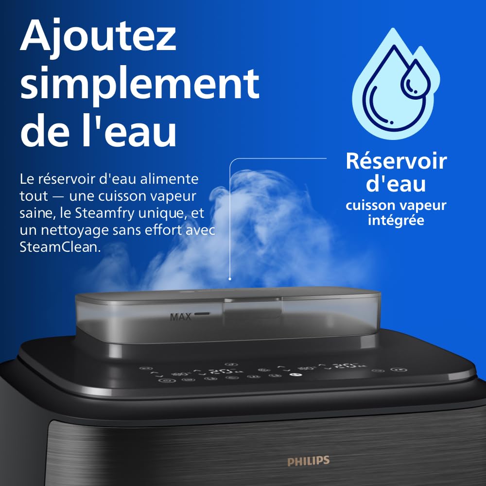 Philips Airfryer Série 5000 - Air Fryer double panier avec cuisson vapeur, 9L, RapidAir, 19 modes de cuisson, jusqu'à 90% de matières grasses en moins, AirSteam, nettoyage vapeur, HomeID (NA552/00)