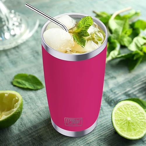Miniatura 7 de IMPR3TREE Vasos de 20 onzas, acero inoxidable 188 de doble pared, taza de viaje, taza de café aislada al vacío con tapa y popote, morado