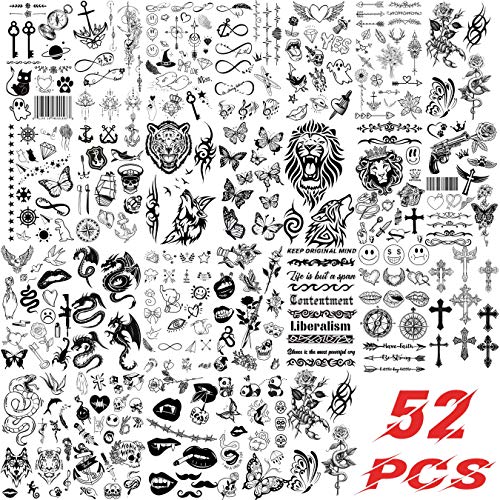 EGMBGM 52 Sheets Tiny Small Temporary Tattoos For Kids Boys Girls, Tribal Animals Butterfly Anchor Compass Tattoo… - Image 6