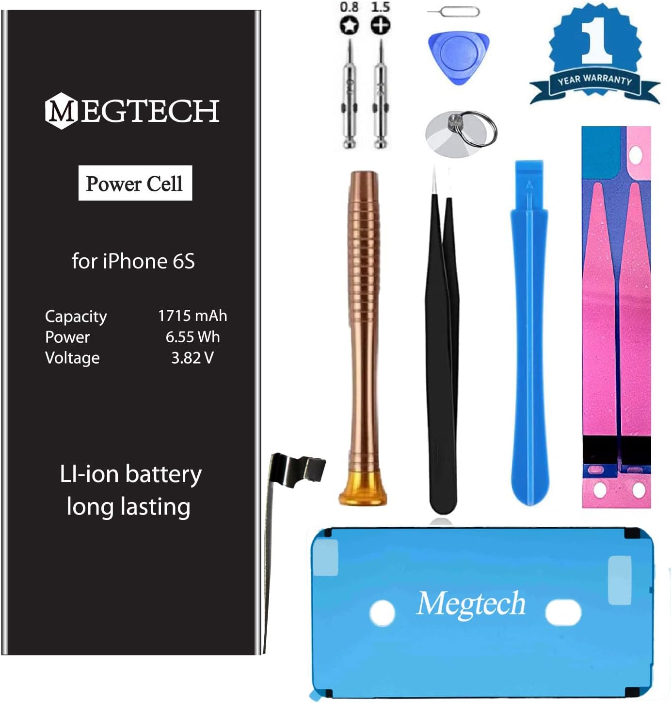 Megtech iPhone 6S (Not 6) Battery Replacement: New Zero Cycle Li-Ion internal Battery Replacement with Free Professional Tool Kit