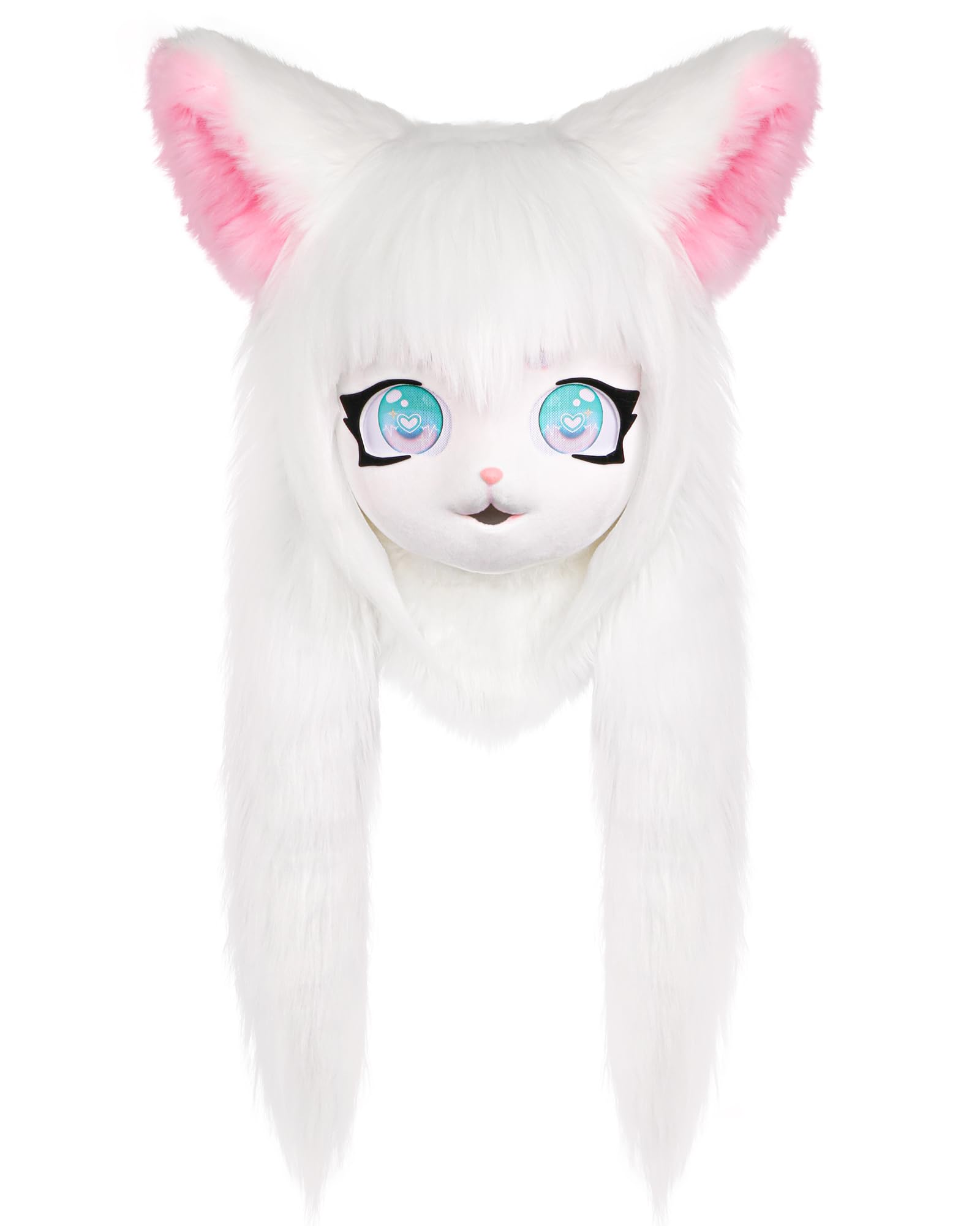 ZFKJERS Cosplay Fursuit Headpiece Animal Head Cat Mask Halloween Masquerade Adult Costume Accessory Set (White)