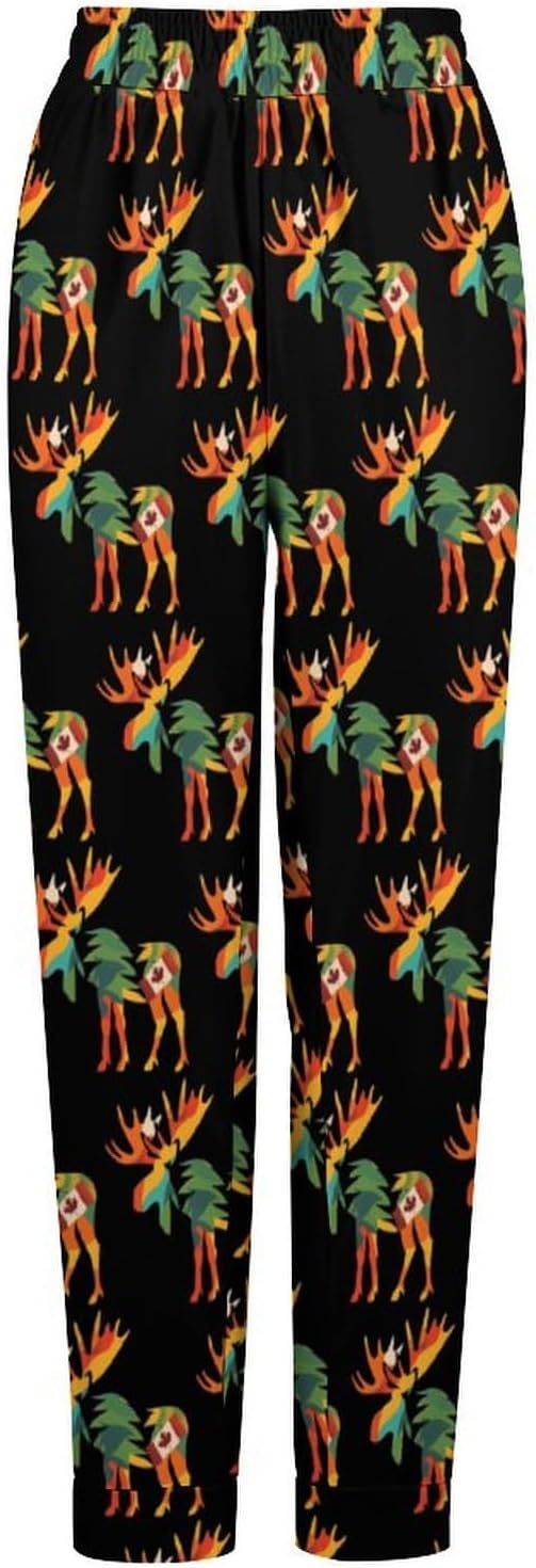 Colorful Moose Canada Flag Soft Women Pajamas Pants Long Lounge Bottoms Pant Sleepwear Nightwear Pjs
