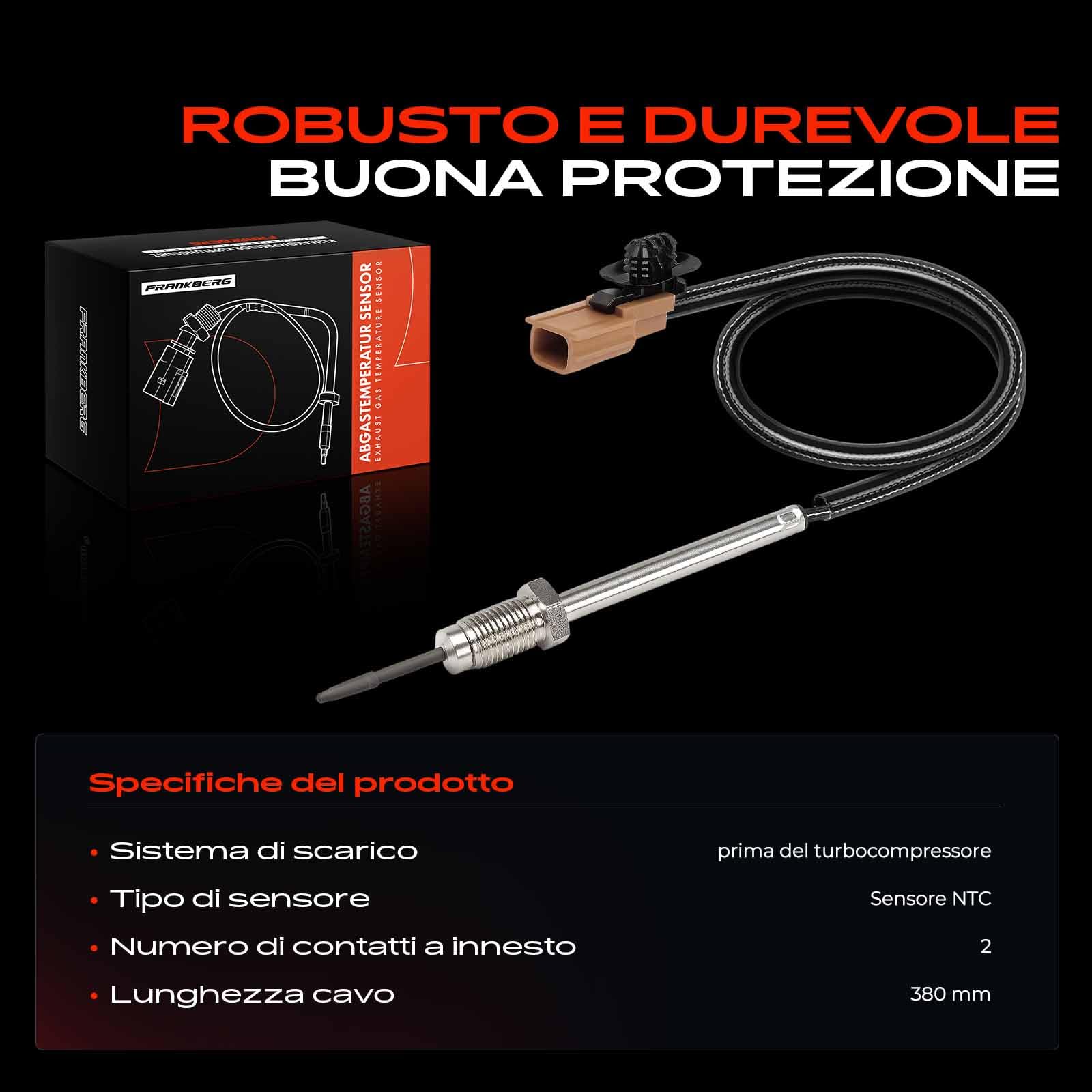 Frankberg Sensore temperatura gas di scarico 2-Poli Compatibile con Kangoo/Grand Kangoo KW0/1 Clio III Grandtour KR0/1 Clio III BR0/1 CR0/1 Megan.e II Berlina LM0/1 Modus/Grand Modus F/JP0 2263000Q1J