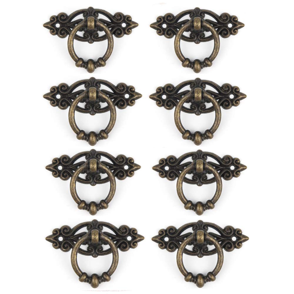 SagaSave 8Pcs Vintage Pull Handle, Retro Ring Handle, Antique Zinc Alloy Pull Handles Knobs for Cabinet Drawer, Gate