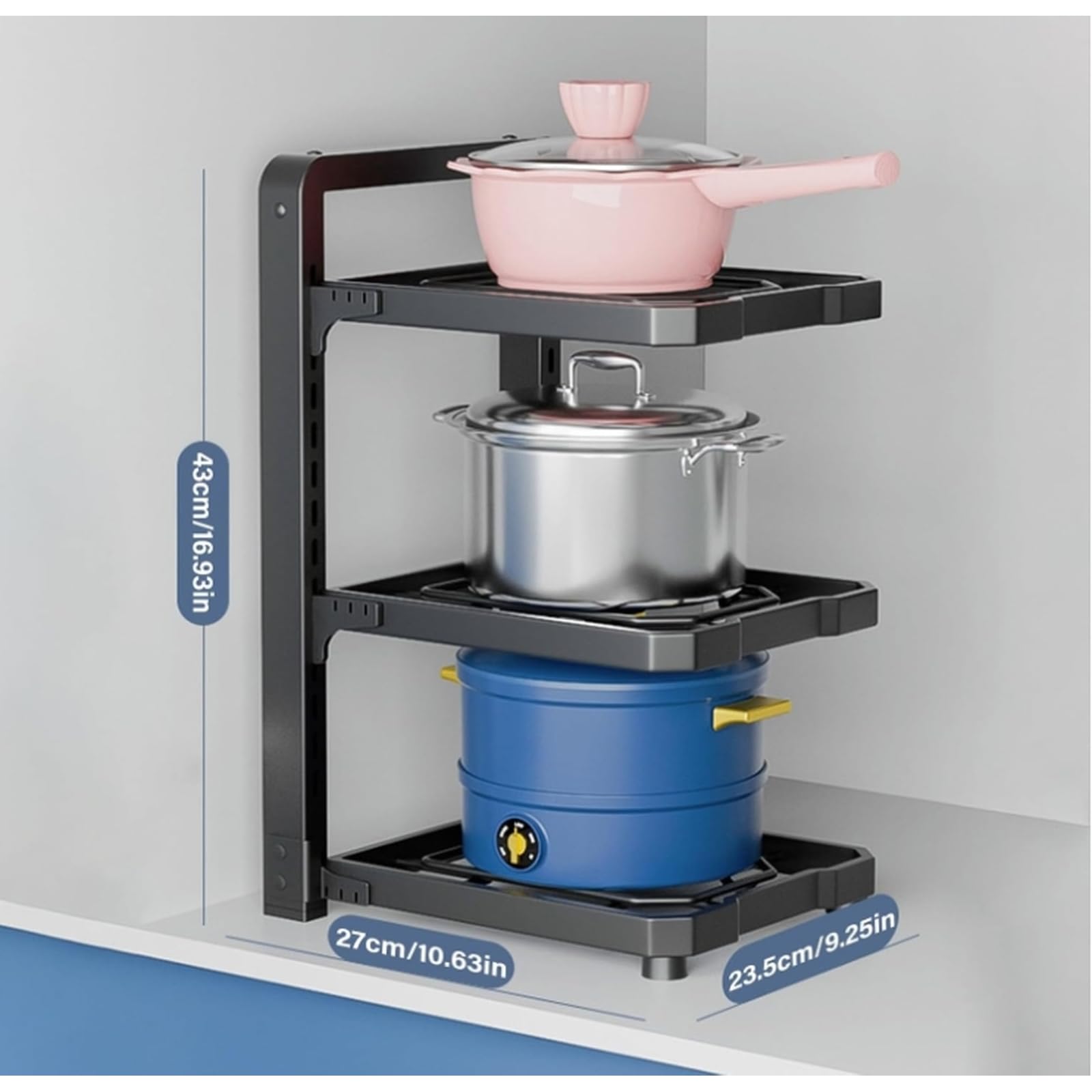 Organizador de ollas y sartenes, almacenamiento ajustable resistente para armarios de cocina, debajo del armario y soporte para sartenes