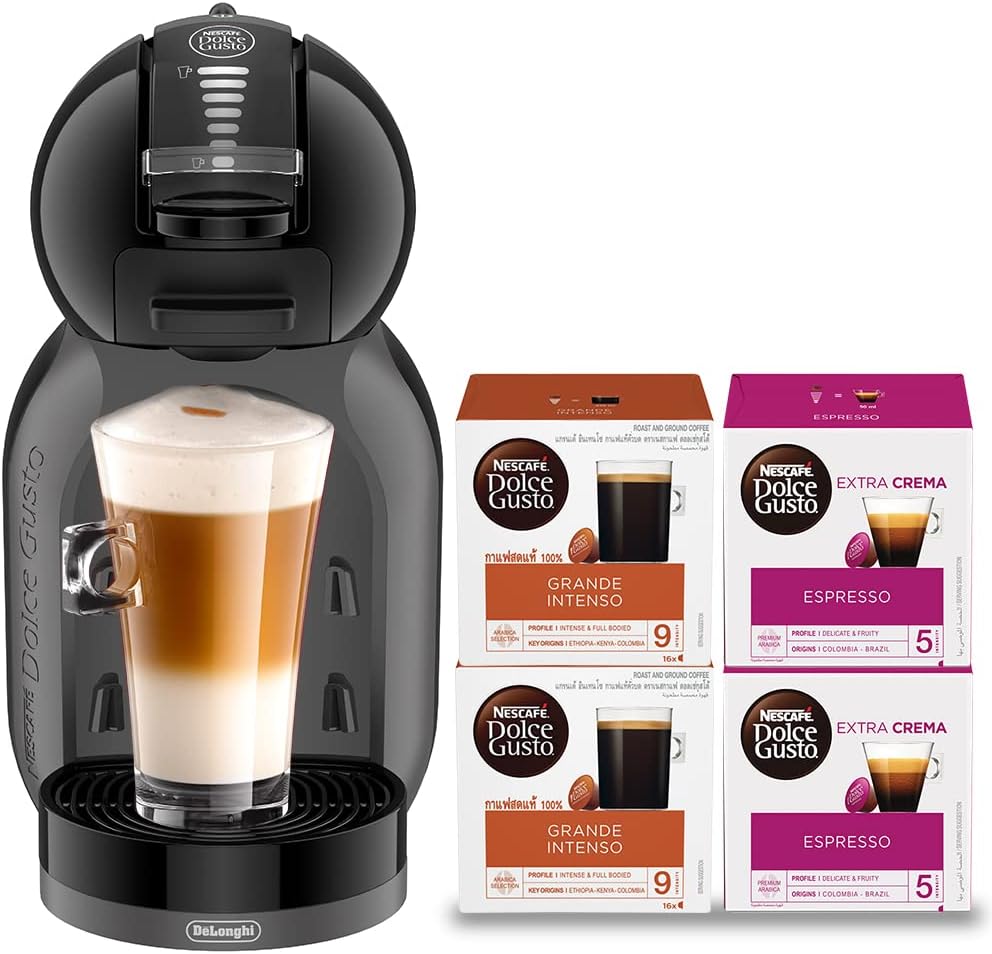 Nescafe Dolce Gusto by De'Longhi MINI ME Automatic Capsule Coffee Machine with 4 FREE Capsule Boxes, Compact & Powerful up to 15 Bar Pressure Coffee Maker EDG305.BG+4CAPS BUNDLE Black