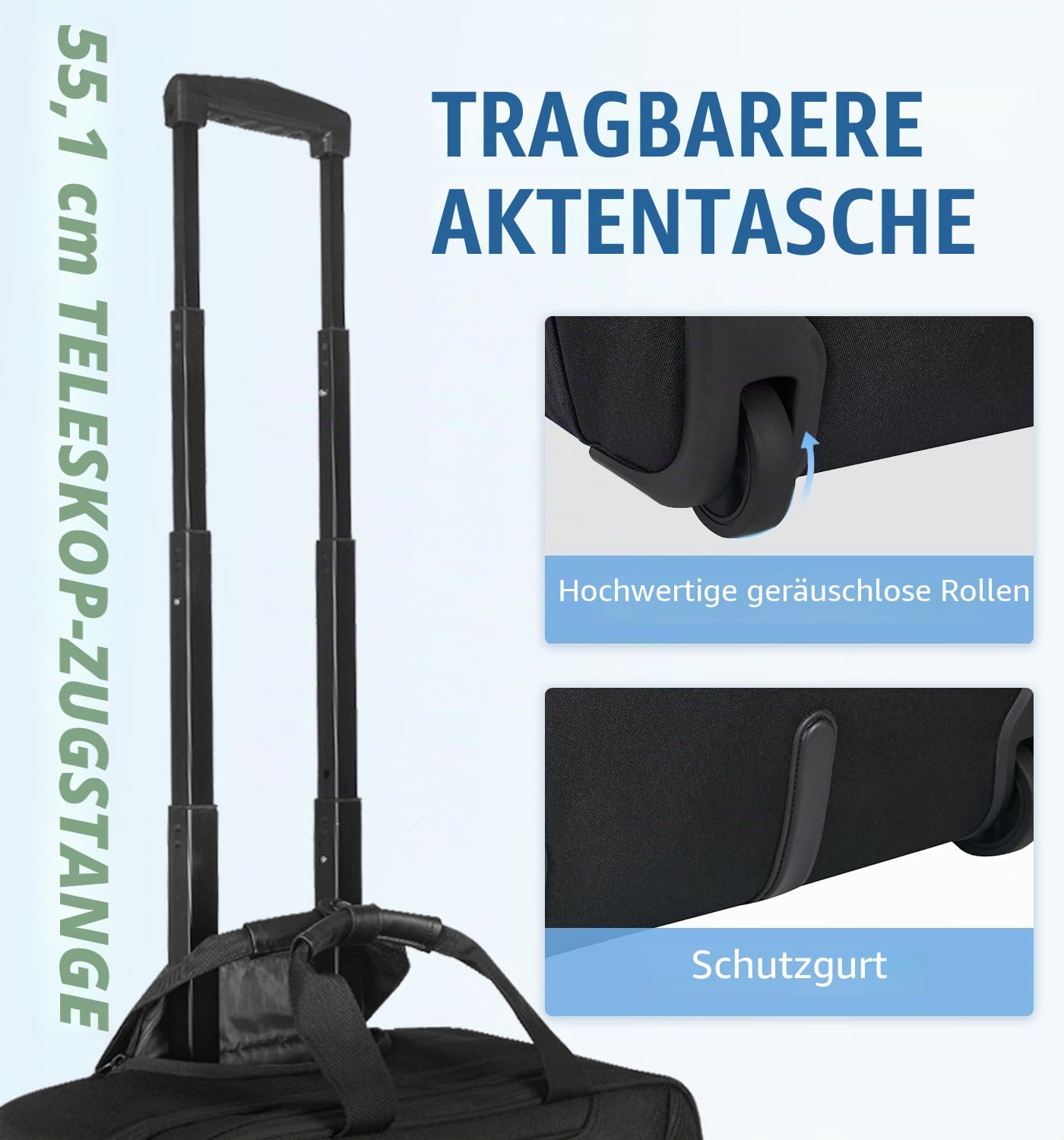 EMPSIGN Business Trolley Laptoptasche mit Rollen, Rolling Laptop Case mit Rädern bis zu 17,3 Zoll Laptop wasserdichte Aktentasche für Geschäft/Pendeln/Reisen/Schule, Schwarz