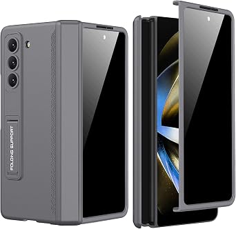 PUROOM for Samsung Galaxy Z Fold 5 Case with Privacy Screen Protector, New Magnetic Coverage Hinge Protective All-Inclusive & Built-in Adjustable Kickstand Shockproof Case Gray