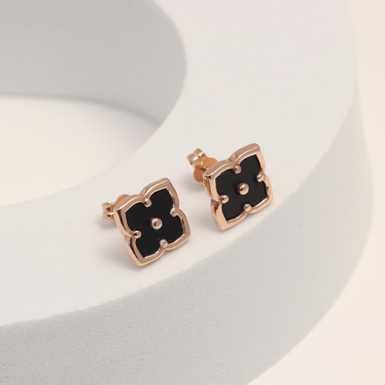 LeCalla 925 Sterling Silver Stud Clover Earrings - Mother of Pearl 14K Gold-Plated Stud Earrings | Silver MOP Flower Shape Four Leaf Clover Designs CZ Stud Earring for Women