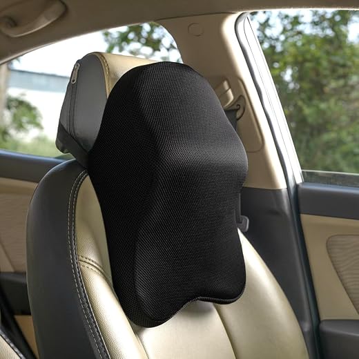 Wakefit Neck Pillow for Car | 3 in 1 Car Neck Pillow | Neck Rest, Head Rest Pillow, Memory Foam, Medium (Black - Set of 1)