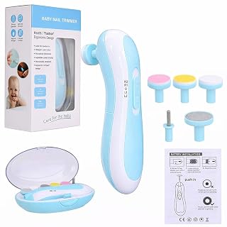 TEC TAVAKKAL Electric Baby Nail Trimmer for New-Borns with LED Light – Safe Baby Nail Cutter 0–6 Months | Quiet Baby Nail File Kit with Multiple Grinding Heads | Infant Nail Care Grooming Set (Blue)