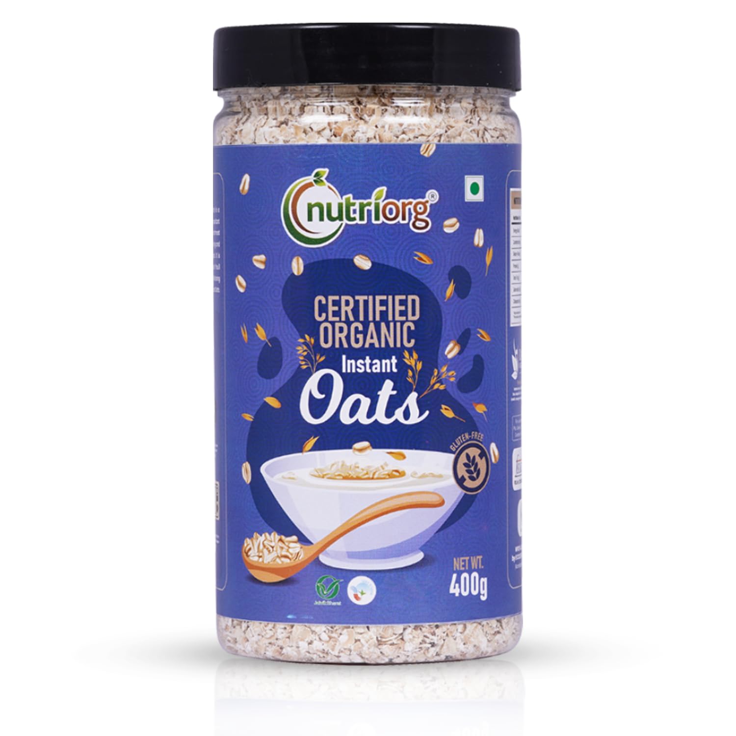 Nutriorg Certified Organic Instant Oats (400g) | Gluten Free Oats | Oats for Weight Loss | High Fiber Protein Rich oats