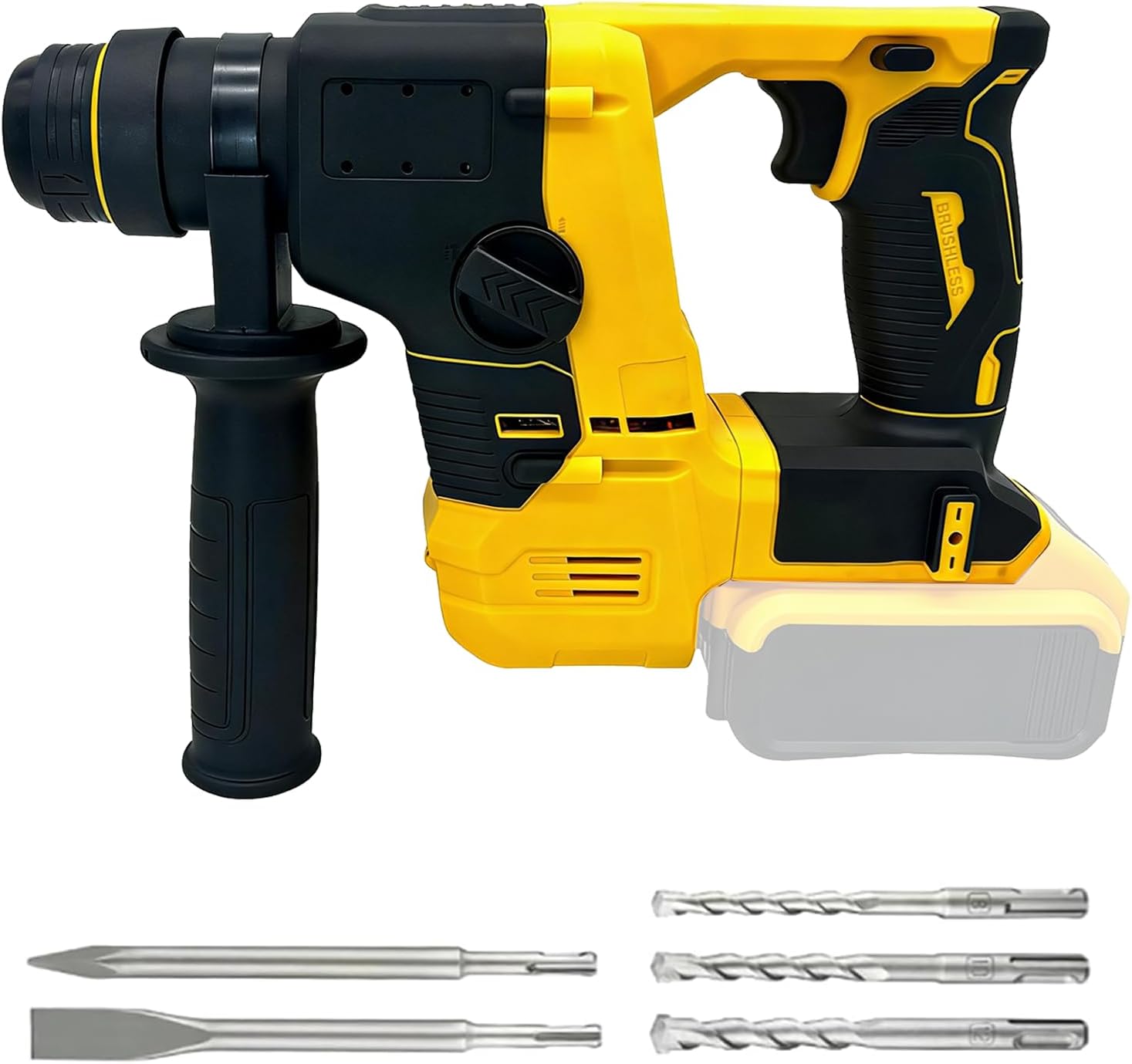 Hammer Drill Cordless for Dewalt 20V Max Battery, 1100W Electric Rotary Hammer Drills with 360° Auxiliary Handle and 5PCS Drill Bits, for Concrete, Masonry, Wood (Not Included Batteries and Charger)