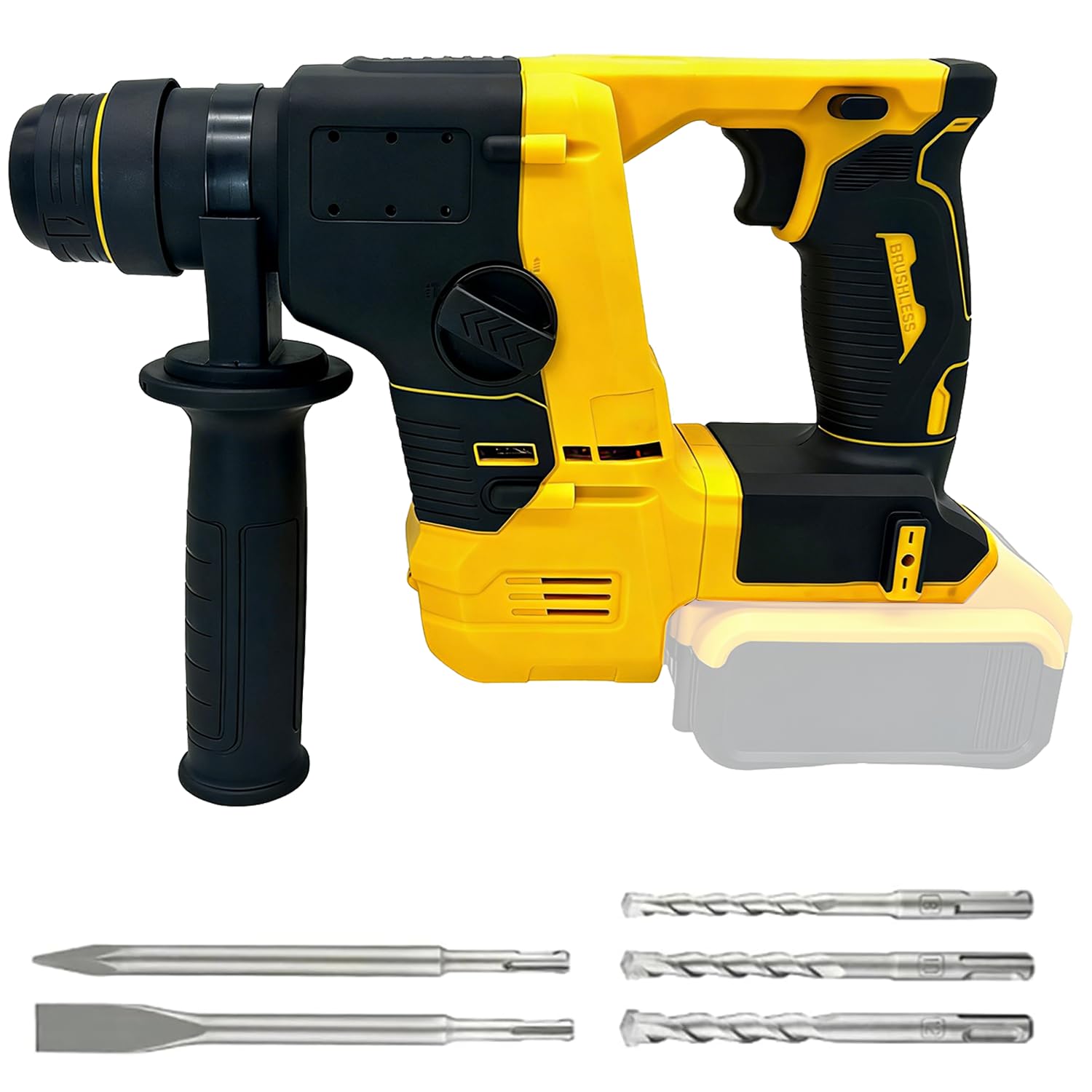 Hammer Drill Cordless for Dewalt 20V Max Battery, 1100W Electric Rotary Hammer Drills with 360° Auxiliary Handle and 5PCS Drill Bits, for Concrete, Masonry, Wood (Not Included Batteries and Charger)
