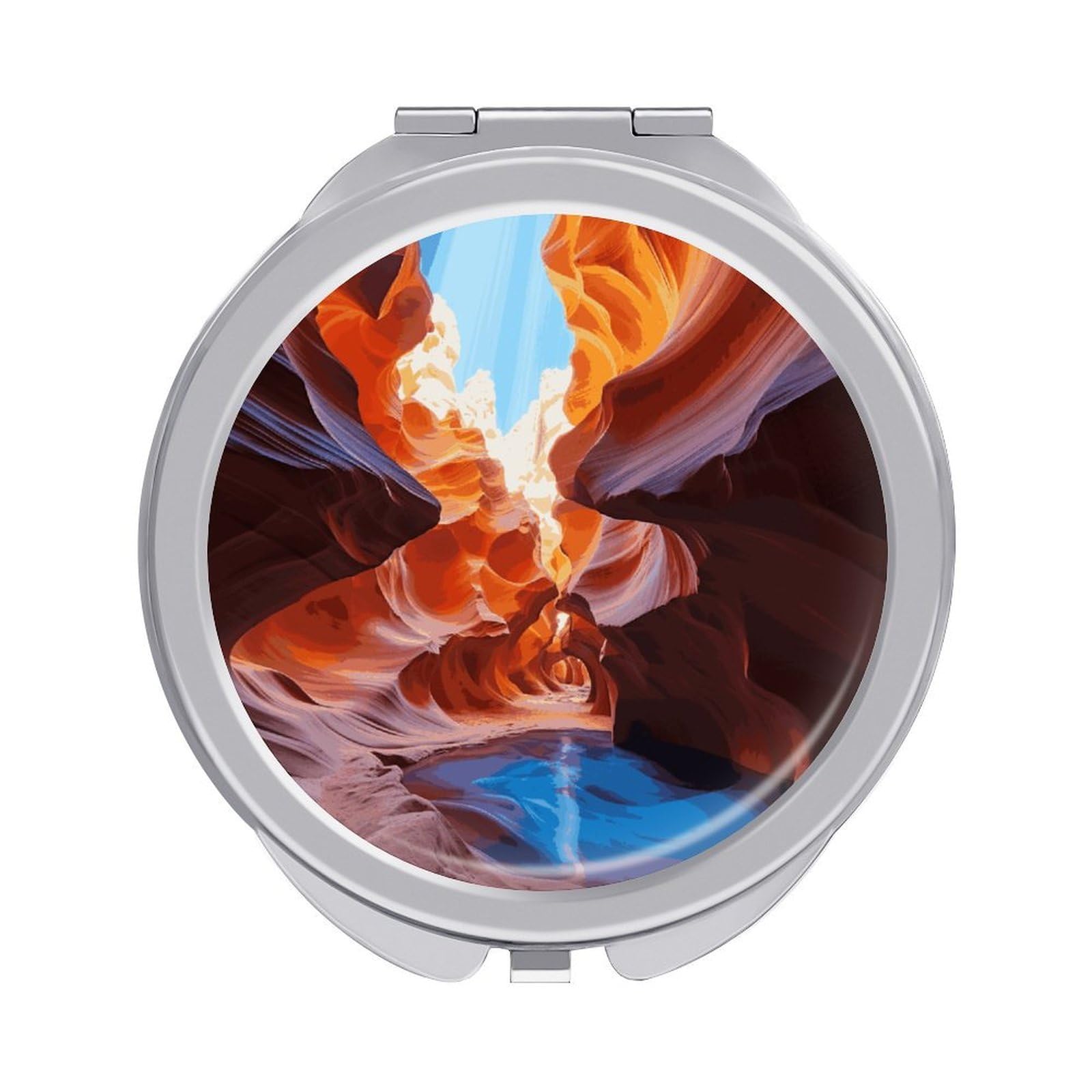 FodPand Compact Hand Mirror with 1x/2x Magnifying Round Travel Makeup Mirror Mini Foldable Antelope Canyon Cosmetic Mirrors Travel Essentials Gift for Women Girl Portable for Pocket Purse -Silver