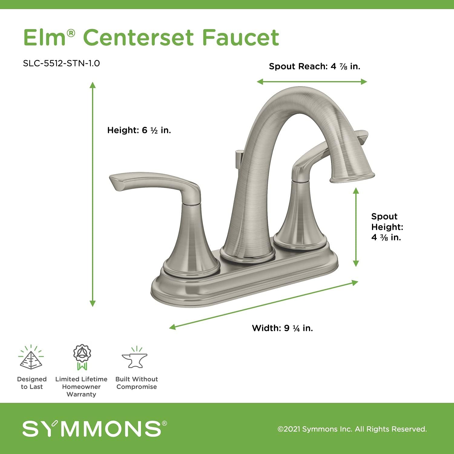 Exclusive Symmons SLC-5512-STN-1.0 Elm 4 in. Centerset 2-Handle Bathroom Faucet with Drain Assembly in Satin Nickel (1.0 GPM)