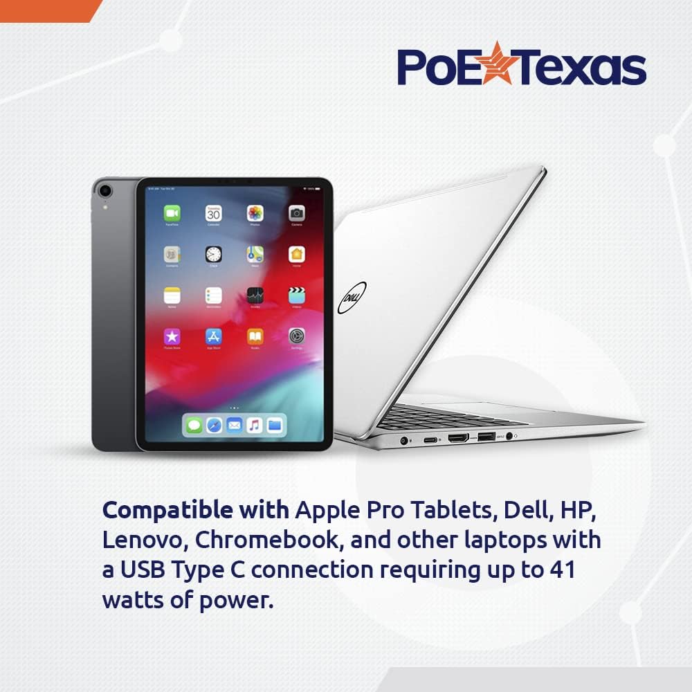 PoE Texas PoE to USB-C Power & Separate Data Delivery Kit - USB Type C Power Delivery Kit with Max Output of 41 Watts, Compatible with Dell, HP, Chromebook, & More Laptops
