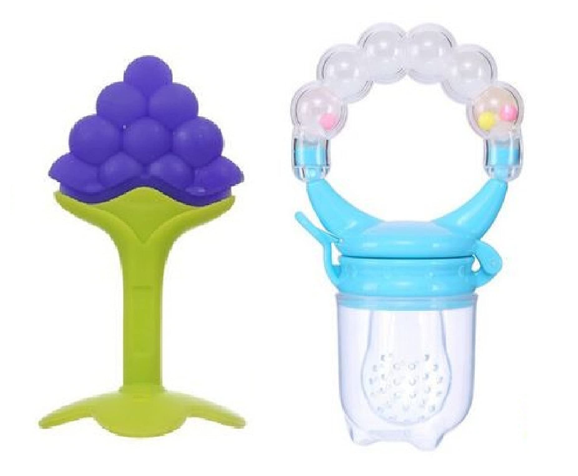 Fruit Shape Silicone Teether with Baby Fruit Nibbler Pacifier for Baby (Combo Saver Pack of 2) (Grapes & Blue Pacifier)-image-37