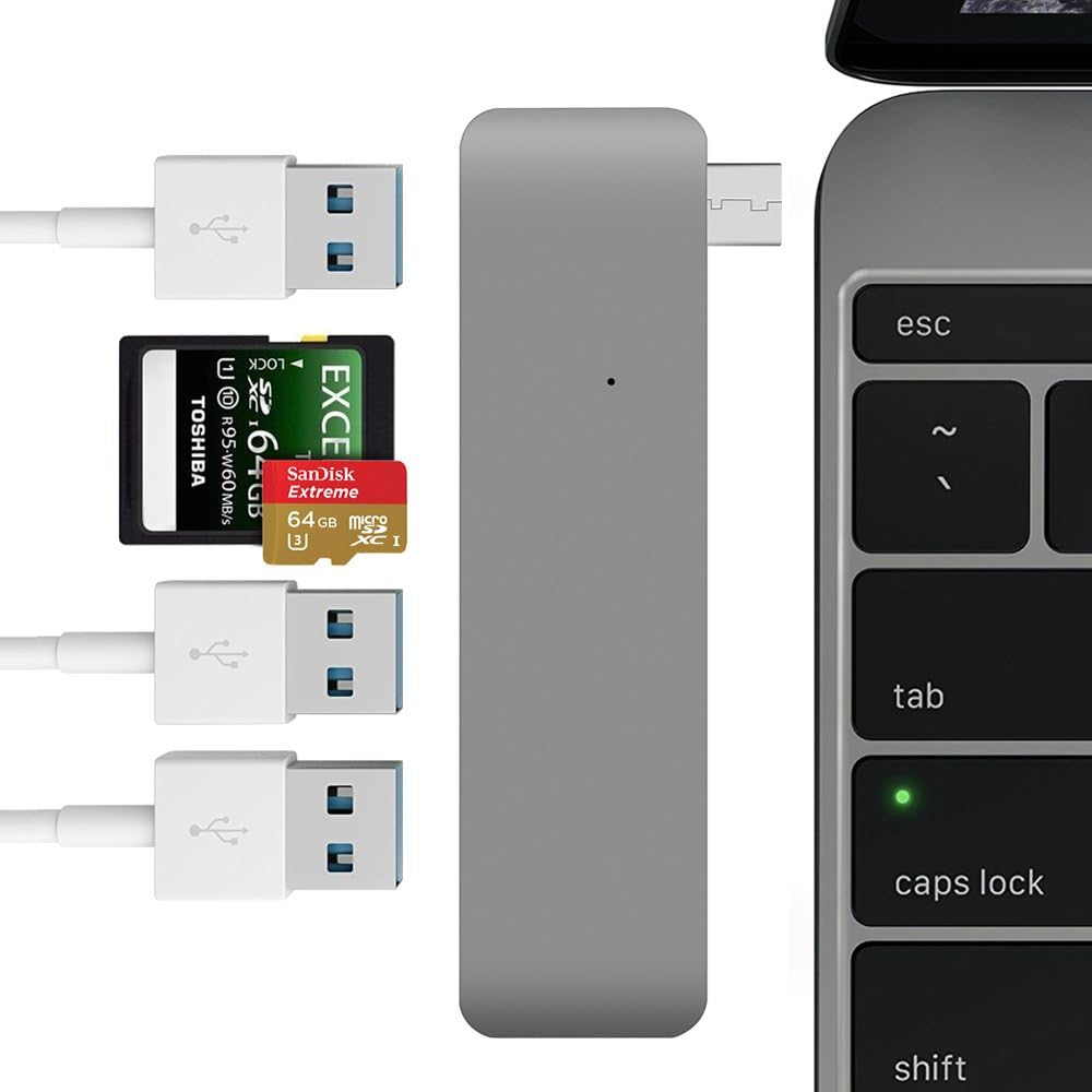 Ansbell 5 in 1 USB-C Hub Type C Hub Adapter Universal USB Type-C Adapter With SD & Micro SD Card Readers and 3 USB 3.0 Port USBC hub For Macbook Pro 2016 2017 (Space Gray)