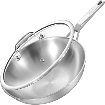 Inqibee 32CM Tri-ply Stainless Steel Wok Pan with Lid