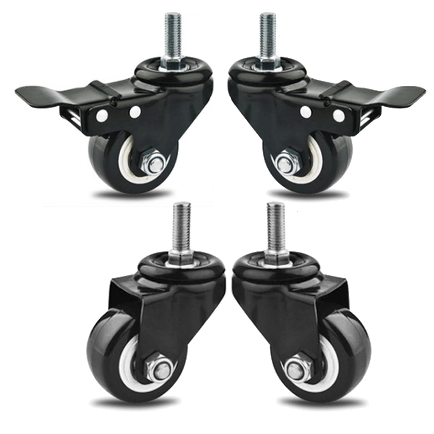 4 Pièces 40mm roulettes Pivotantes Silencieuses avec Frein, M10/12 roulettes Filetées Capacité de Charge 120kg, Roues en PU for Meubles(2swivel+2with Brake,50mm)