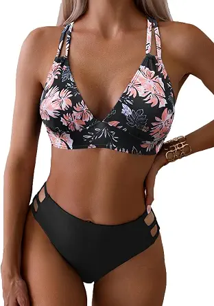 Women's V Neck Bikini Sets Hollow Out Two Piece Swimsuits