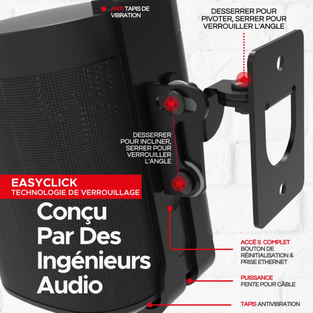 Sound bass Support Mural pour Sonos One, One Gen 2, One SL, Play:1, Noir, Simple, Compatible avec Sonos One, One Gen 2, One SL et Play 1