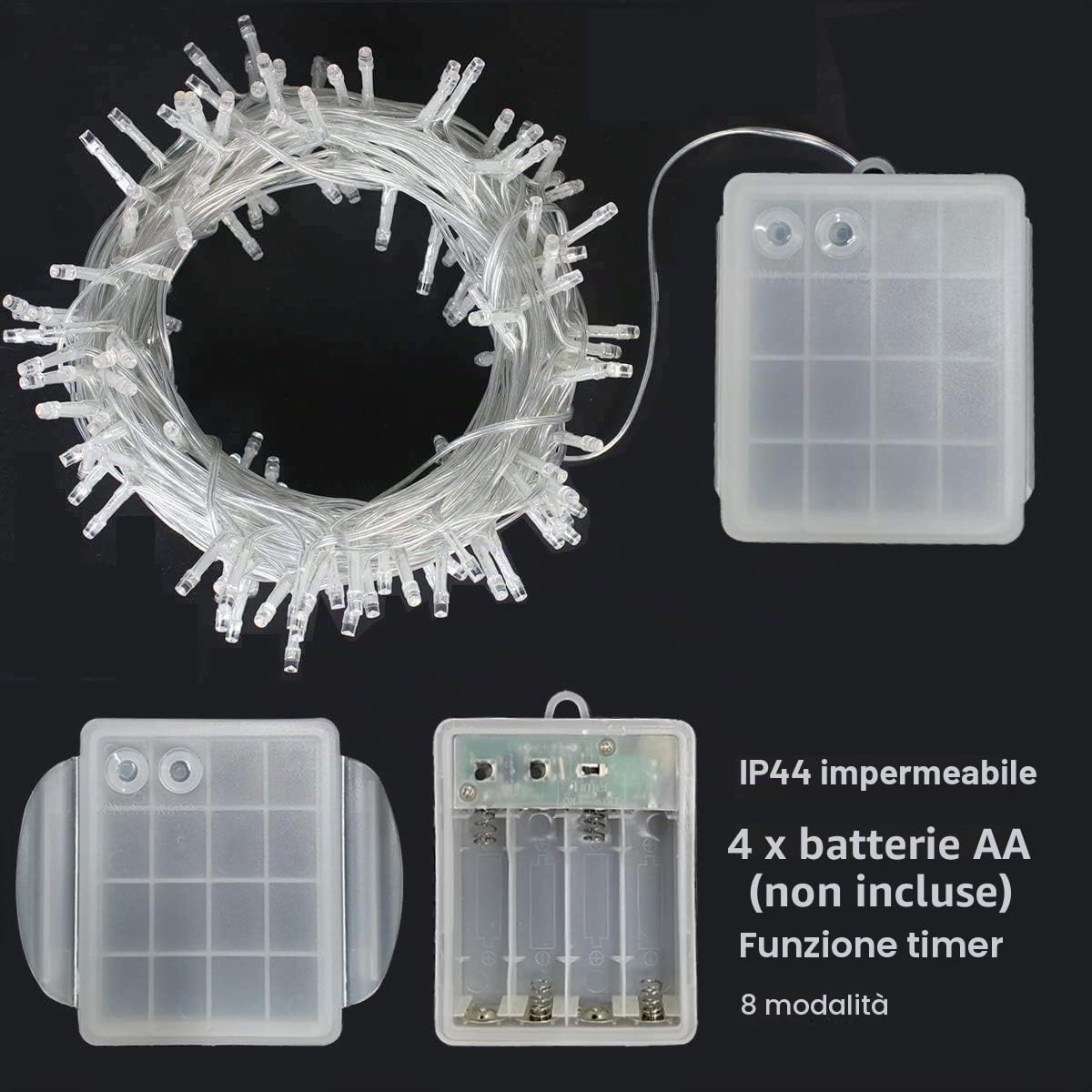 YOSION 500 luci LED a batteria, 8 modalità, funzione timer, antipioggia, per Natale, giardino, feste, matrimoni, decorazione (bianco caldo, 500 LED)