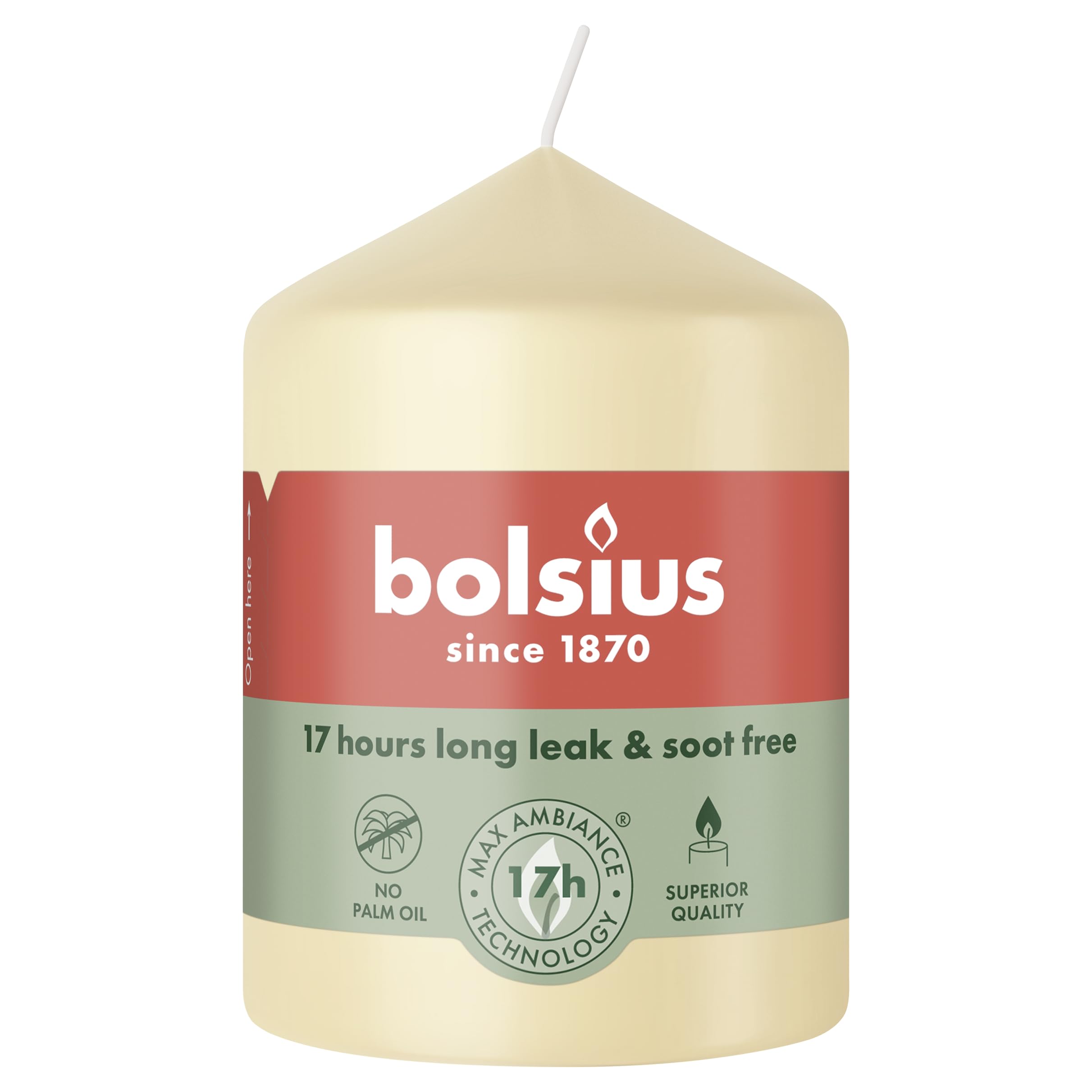 Bolsius - Essentials - Pillar Candle - Beige - 3,1” - Length Burning Time 17 Hours - Unscented - Natural Plant Wax - Without Palm Oil