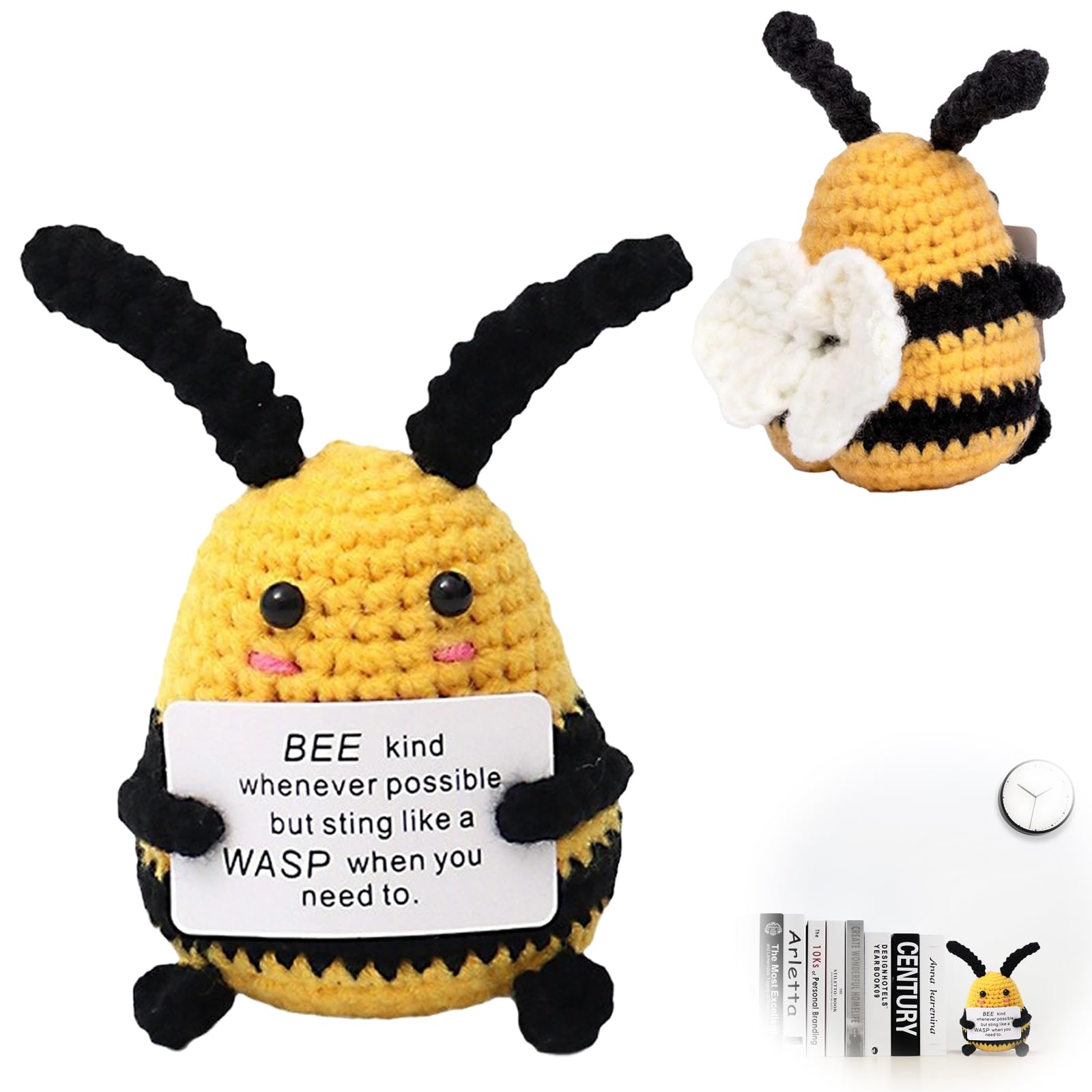 YALiya Funny Positive Bee, Mini Cute Crochet Bee with Positive Card, Emotional Support Gift, positive Affirmation Gifts, Good Luck bee Gifts