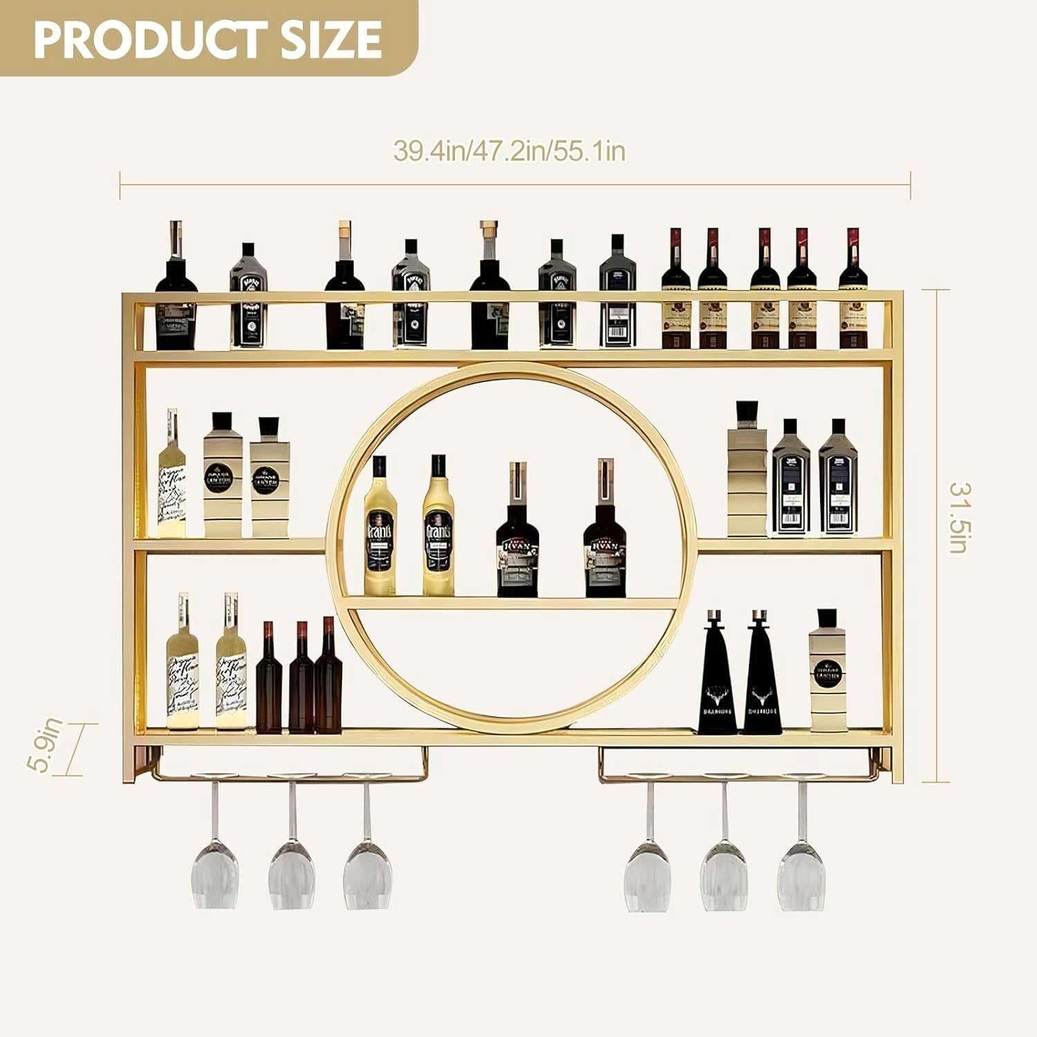 Botellero apilable Estante de Pared Moderno de Metal for Copas de Vino, Multifuncional, for Armario y Bar.(Gold,55 * 6 * 31in)