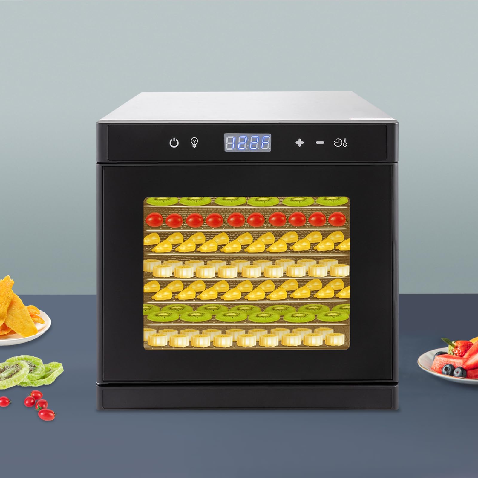 Komercyjna suszarka do żywności 8 tacek 1000 W, regulowany regulator czasowy i regulacja temperatury, suszarka ze stali nierdzewnej do suszonego mięsa, ziół, wołowiny