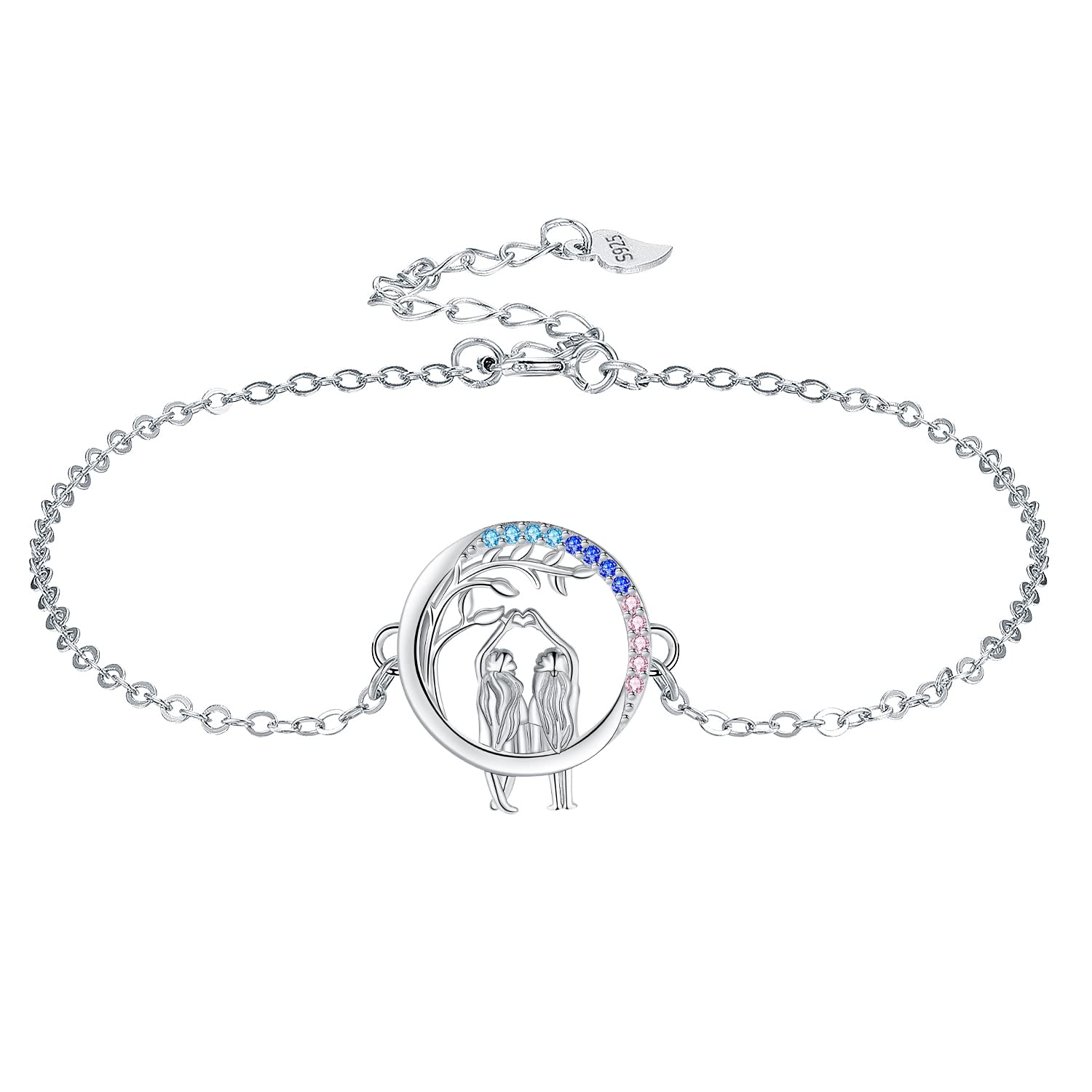J.MUEN Hermanas Pulseras Mujer Plata de Ley 925 Ajustable Pulsera con Caja de Regalo– Regalo Ideal para Hermanas